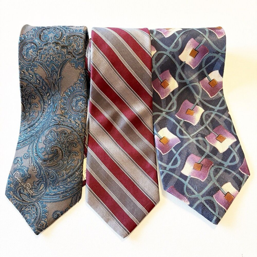 Oscar De La Renta Silk Tie Lot 3 Necktie Paisley Stripe Mens Neckwear Classic